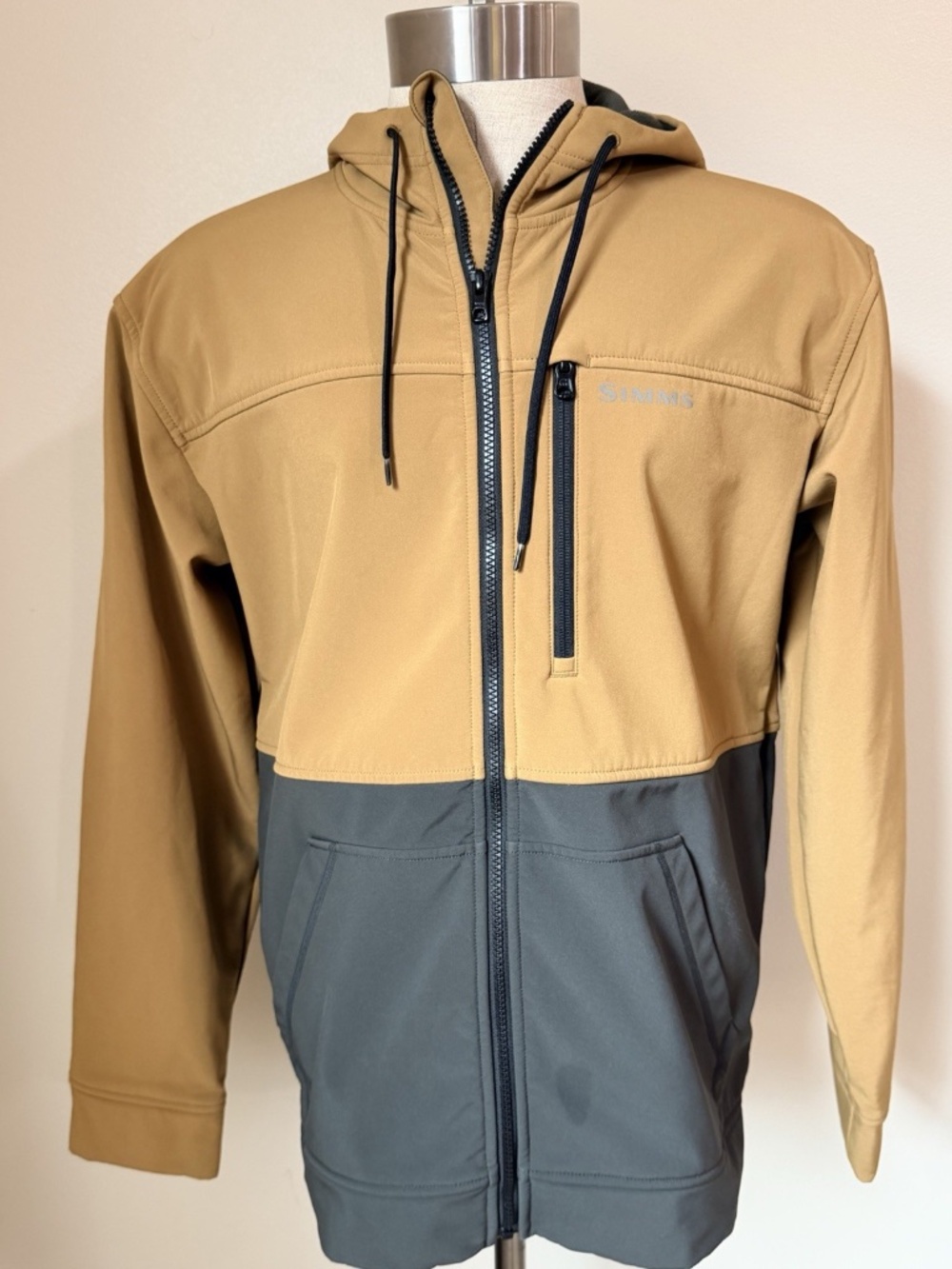 Simms Rogue Hoody Jacket Mens Med Gold Charcoal Fleece Softshell
